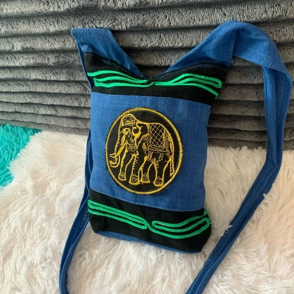 Blue Elephant Embroidered Backpack - Picture 1 of 5